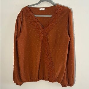 🛍️ Poetsky, Woman’s Size Large Rust Long Sleeve Blouse
